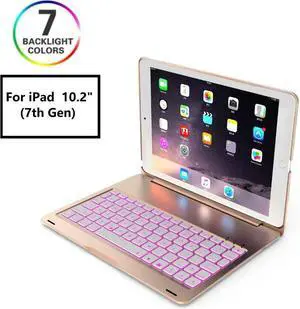 New iPad 10.2 7th Generation 2019 Keyboard Case Protective Ultra Slim Hard Clamshell Folio Stand Smart Cover with 7 Colors Backlit Wireless Bluetooth Keyboard for iPad 10.2 inch