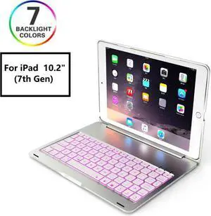 New iPad 10.2 7th Generation 2019 Keyboard Case Protective Ultra Slim Hard Folio Stand Smart Cover with 7 Colors Backlit Wireless Bluetooth Keyboard for iPad 10.2 inch