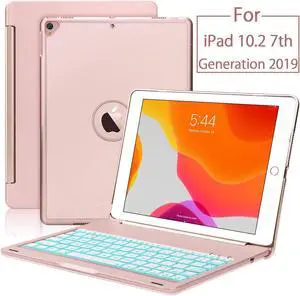 New iPad 10.2 7th Generation 2019 Keyboard Case Protective Ultra Slim Hard Clamshell Folio Stand Smart Cover with 7 Colors Backlit Wireless Bluetooth Keyboard for iPad 10.2 inch