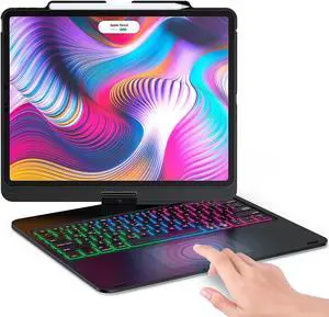 Touchpad Keyboard Case for iPad Pro 12.9 2021 5th Generation / iPad Pro 12.9 2020 4th Gen / iPad Pro 12.9 2018 3rd Gen with Folio Smart 360° Rotatable Stand, Support Apple Pencil Charging