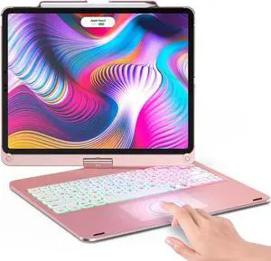 Touchpad Keyboard Case for iPad Pro 12.9 2021 5th Generation / iPad Pro 12.9 2020 4th Gen / iPad Pro 12.9 2018 3rd Gen with Folio Smart 360° Rotatable Stand, Support Apple Pencil Charging