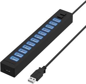 Sabrent 13 Port High Speed USB 2.0 Hub with Power Adapter and 2 Control Switches (HB-U14P)