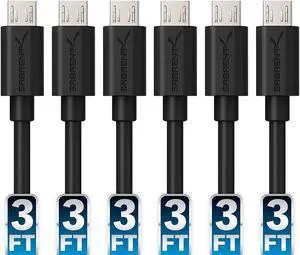 SABRENT [6-Pack 22AWG Premium 3ft Micro USB Cables High Speed USB 2.0 A Male to Micro B Sync and Charge Cables [Black] (CB-UM63)