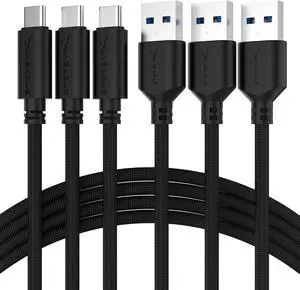 SABRENT [3-Pack 22AWG Premium 6ft USB-C to USB A 3.0 Sync and Charge Cables [Black] (CB-C3X6)