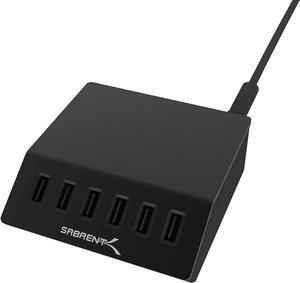 SABRENT Premium 60 Watt (12 Amp) 6-Port Aluminum Family-Sized Desktop USB Rapid Charger. Smart USB Charger with Auto Detect Technology [Black] (AX-FLCH-B)