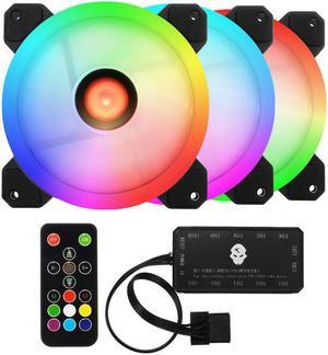 3PCS 120mm Hybrid RGB Case Fan Adjustable RGB LED Light Computer Case GPU Colorful Quiet Cooling Fan with Remote