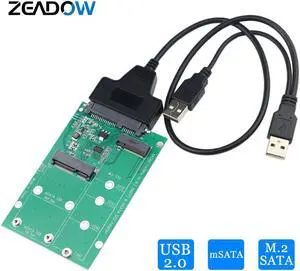 2-in-1 NGFF mSATA SSD Converter Card with 2.5 Inch USB 2.0 SATA Adapter Cable Support Mini SATA SSD or M.2 SATA Based B Key SSD