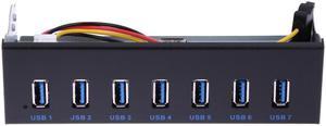 USB 3.0 7 Ports 5.25 Inch Metal Front Panel USB Hub with 15 Pin SATA Power Connector USB 3.0 19-pin Header Adapter Cable