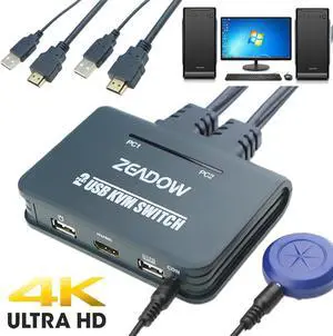 2 Ports HDMI KVM Switch Keyboard Mouse Splitter Box With HDMI & USB Cables Support 4K×2K@30Hz For Linux, Windows, Mac