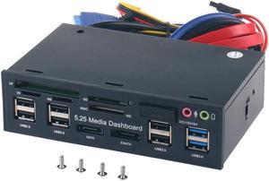 5.25 Inch PC Media Dashboard Front Panel Audio With SATA eSATA 2 x USB 3.0 And 6 x USB 2.0 Hub  TF MMC M2 CF MS Card Reader