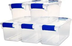 7.5 Quart Secure Latching Clear Plastic Stackable Storage Container, 5 Pack