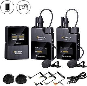 Wireless Lavalier Microphone,Comica BoomX-D2 2.4G Compact Wireless Microphone System with 2 Transmitter and 1 Receiver,Lav Mic for Smartphone Camera Podcast Interview YouTube Facebook Live-Stream