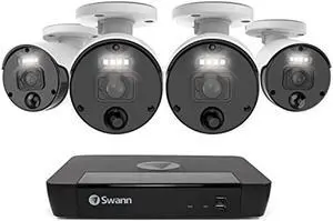 Swann Security Camera System CCTV, 4 Camera 8 Channels POE NVR Master 4K Upscale Video Wired Surveillance, Indoor Outdoor, Night Vision, Heat Motion Detection, SWNVK-876804