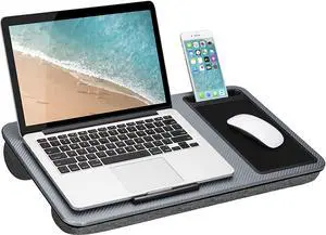 LapGear Home Office Lap Desk with Device Ledge Mouse Pad and Phone Holder - Silver Carbon - Fits Up to 15.6 Inch Laptops - Style No. 91585