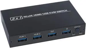 USB HDMI KVM Switch Box USB 2.0 Switcher 2 Port PCs Sharing 4 Devices For Keyboard Mouse Printer Monitor Switch Selector