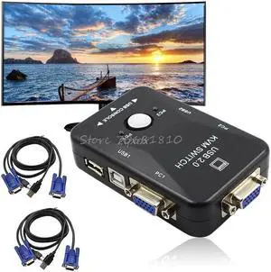 2-Port KVM Switcher Switch Box Mouse/Keyboard/VGA Video Monitor 1920x1440 Whosale&Dropship