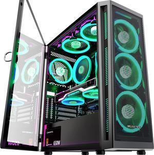 MUSETEX ATX PC Case Pre-install 6 PWM ARGB Fans, Mid-Tower Gaming Case With Opening Tempered Glass Side Panel Door, Mesh Computer Case, TW8
