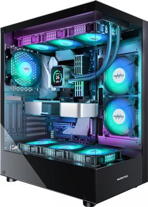 MUSETEX PC CASE ATX 6 PWM ARGB Fans Pre-Installed, Type-C Mid Tower Computer Case with Full-View Dual Tempered Glass, Gaming PC Case, Black (K2)