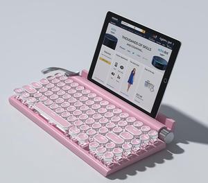 FANTECH Typewriter Style Retro Mechanical Keyboard LED Backlight 83 Keys Bluetooth 5.0 Blue Axis, Suitable Desktop Computers/Laptops Mac/Mobile Punk Keys, Pink