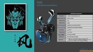 Aula F101 Wireless Bluetooth In-Ear Gaming Headset, Portable Design, 12-Hour Battery Life, Type-C Input, Low Latency, Black