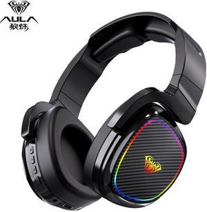 Aula S608 Bluetooth Wireless Dual-mode Gaming Headphones, RGB Cyber Lighting Headset, 5.1 Analog Surround Sound Audible, Desktop or Laptop, Black