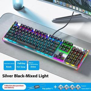 AULA F3020 Wired Mechanical Keyboard, Multi-Platform Compatible, 104 Keys, 20 Lighting Effects, Multi-function Knob, Wear-resistant,Silver Black