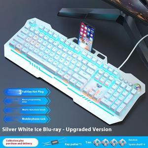 AULA Reaper Mechanical Keyboard, Full Key Hot Swap, Multi-Platform Compatible, Wired Gaming Keyboard 104 Keys, Laptop Desktop External Office Keyboard, Silver White