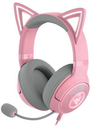 AULA Cute Cat Edition Wired Gaming Headset with Microphone,usb link, 7.1 stereo, noise-canceling headphones,Compatible with devices with USB ports,Pink