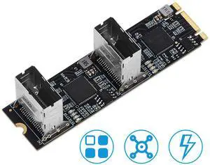 locrest M.2 to 8-Port SATA3 6G Expansion Card B+M Key PCIe 3.0 Interface SSD Solid State Drive, Black