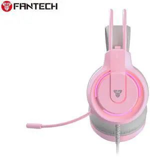 FANTECH FLASH HQ53 Pink Gaming Headset Lightweight But Durable,Light Effect,Dual 3.5mmTRS+USB A Plug Type,Pink