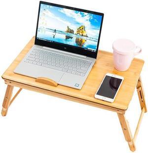 SINOTOP Adjustable Bamboo Computer Desk Trendy Double Flowers Engraving Pattern Wood Color 53cm