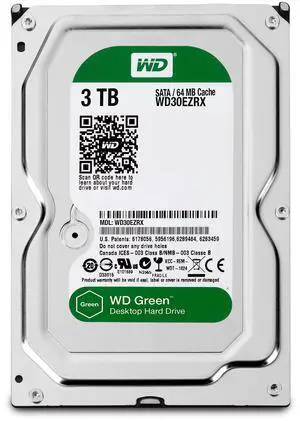 WD Green WD30EZRX 3TB IntelliPower 64MB Cache SATA 6.0Gb/s 3.5" Internal Hard Drive Bare Drive