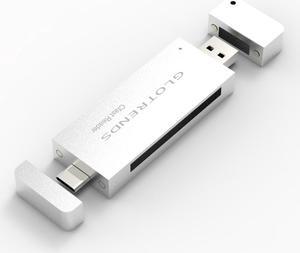GLOTRENDS CFast Reader 2.0 10Gbps Chip with USB C and USB A Port, Full Aluminum Case Silver Color