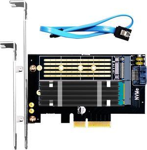 GLOTRENDS PA12-HS10 2-in-1 M.2 PCIe 4.0 X4 Adapter with M.2 Heatsink, For One M.2 NVMe SSD and One M.2 SATA SSD, Support 2230/2242/2260/2280 Size