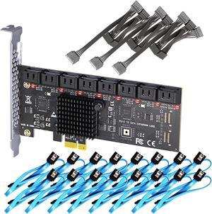 GLOTRENDS SA3116J 16 Ports PCIe SATA 3.0 Expansion Card, Including SATA Cables and 1:5 SATA Splitter Power Cable, Compatible with Windows,Linux,Mac OS,NAS