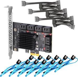 GLOTRENDS SA3112J 12 Ports PCIe SATA 3.0 Expansion Card, Including SATA Cables and 1:5 SATA Splitter Power Cable, Compatible with Windows,Linux,Mac OS,NAS