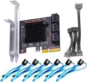 GLOTRENDS SA3026 6 Ports PCIe X4 SATA 3.0 Expansion Card, Including SATA Cables and 1:5 SATA Splitter Power Cable, Compatible with Windows,Linux,Mac OS,NAS