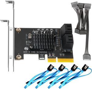 GLOTRENDS SA3234A 4-ports PCIe X2 SATA 3.0 Expansion Card, Support OS Booting, Including SATA Cables and 1:5 SATA Splitter Power Cable, Compatible with Windows, Linux, Mac OS, NAS