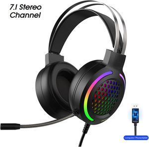 Gaming Headset Earphone Wired Gamer Headphone 7.1 Surround Stereo Sound Headsets with Mic LED light for PC Gamer (USB Plug)