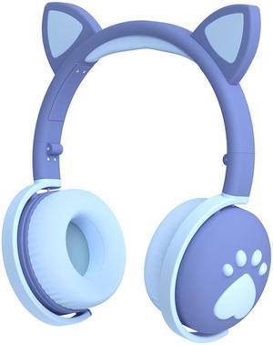 Bluetooth 50 HIFI Stereo Headphones Glowing Cute Colorful LED Cat Ear Paw Girls Gift Kids Foldable Headset Wireless 35mm Plug with HD Microphone