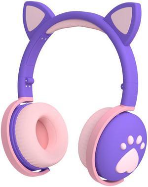 Bluetooth 5.0 HIFI Stereo Headphones Glowing Cute Colorful  LED Cat Ear Paw Girls Gift Kids Foldable Headset Wireless  3.5mm Plug with HD Microphone