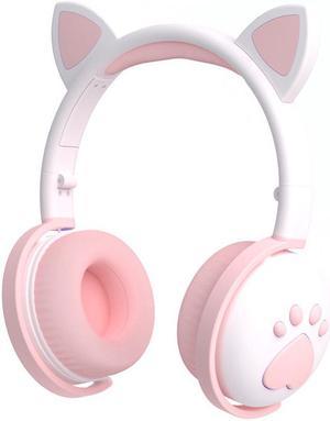 Bluetooth 5.0 HIFI Stereo Headphones Glowing Cute Colorful  LED Cat Ear Paw Girls Gift Kids Foldable Headset Wireless  3.5mm Plug with HD Microphone