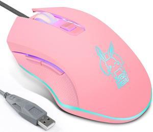 USB Cute Rabbit LED Dimmer Mute Wired Mouse 2400DPI 6-button Ergonomic Design Mice For Office And Game