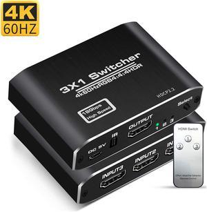 HDMI 2.0 Switch 3 Input 1 Output Switch HD 4Kx2K@60HZ HDR, 3D 1080P Remote/Manual switching for Xbox,PS4 Nintendo Switch/Wii,Beamer,DVB receiver,Blu-ray,DVD players,Apple TV,Roku Stick/Fire Stick,PC