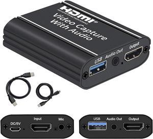 Video Capture Card with Loop Out, Video Capture with Audio, 4K HDMI Game Capture USB 2.0 Record Capture Card Device for Live Streaming Broadcasting, Video Conference, Gaming for PS3/4, Switch, DSLR