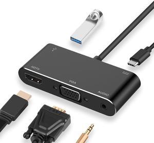 USB C to HDMI VGA Adapter, Type C Hub Adapter with 4K USB C to HDMI, USB C to VGA, USB 3.0 Port, Audio and Charging Port Compatible with Samsung S9/S8/Note 9/8/Apple MacBook/Nintendo Switch