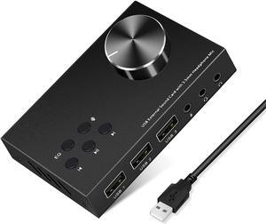 USB Volume Control Knob Multimedia Audio Controller USB Hub with Audio Adapter External Sound Card with 3.5mm Headphone Microphone Jack for Windows, Mac, Linux, PC, Laptop, Desktop