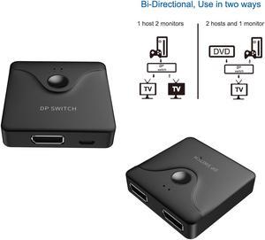Displayport Splitter, 4K@60HZ DP Switch Bi-Directional DP Switcher 2 Input 1 Output,2 x 1/1 x 2 Use In Two Ways