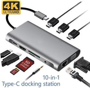 USB C Docking Station Type C HUB Adapter 10 in 1 Converter 4K HDMI-compatible VGA USB 3.0 RJ45 Gigabit Ethernet for Macbook Pro