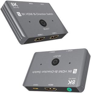 HDMI 8K HD 2.1 Bi-Directional Switch 8K@60Hz 4K@120Hz 1 in 2 out / 2 in 1 out High Speed 48Gbps Splitter for Xbox X PS5 - Gray